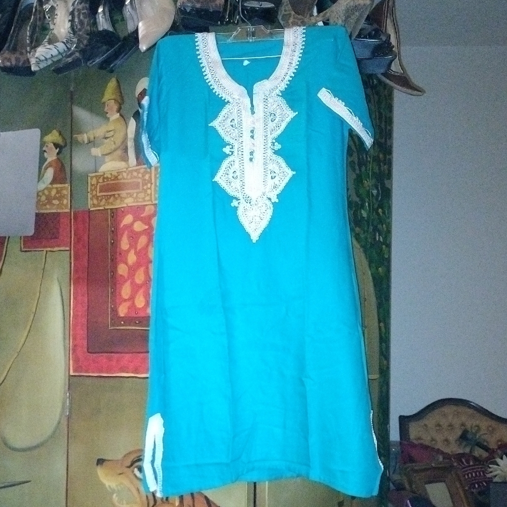 Turquoise Or Light Green Embroidered Tunic Top
